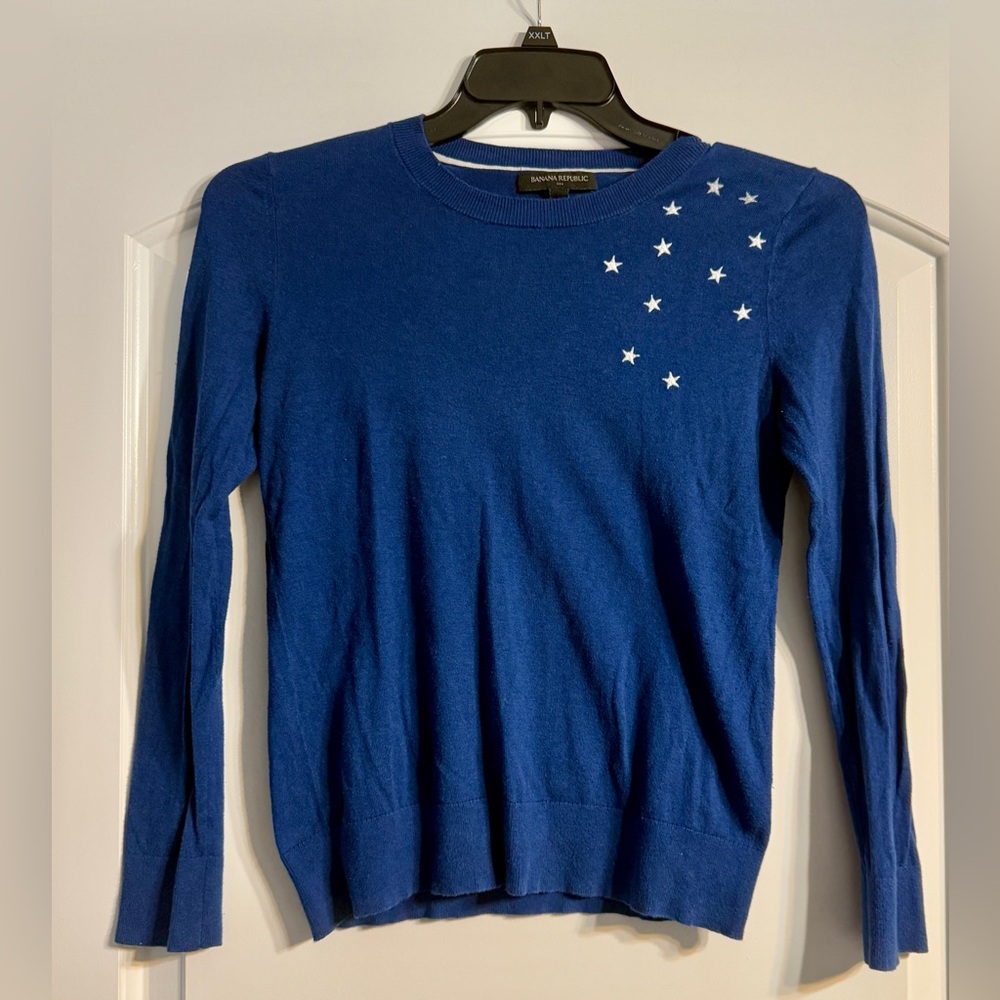 Banana Republic Sweater Womens XS Blue Excellent Star Embroidered Crew Neck Knit